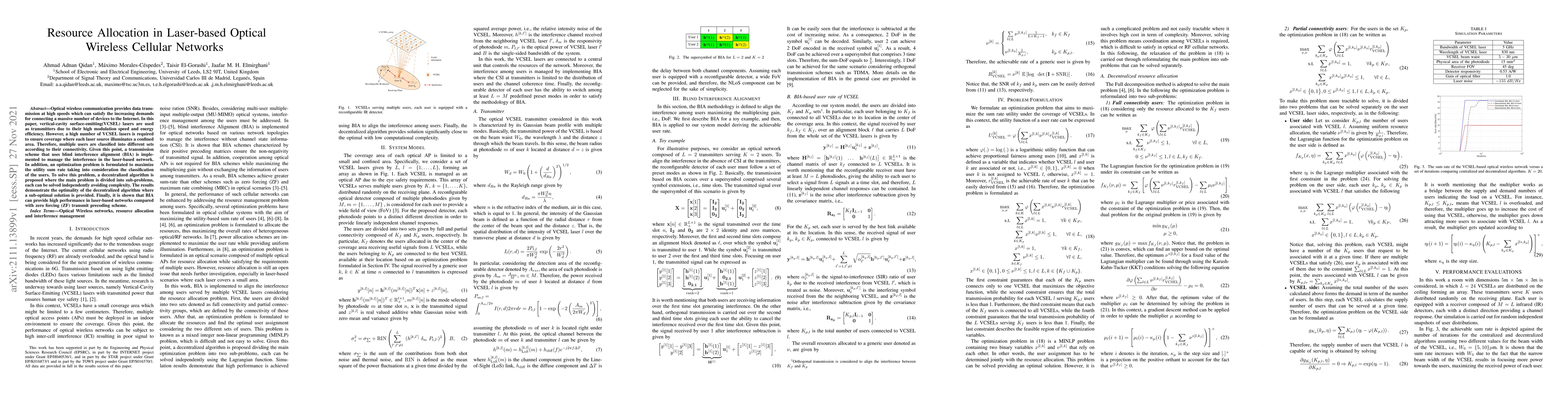 Thumbnail for Resource Allocation in Laser-based Optical Wireless Cellular Networks