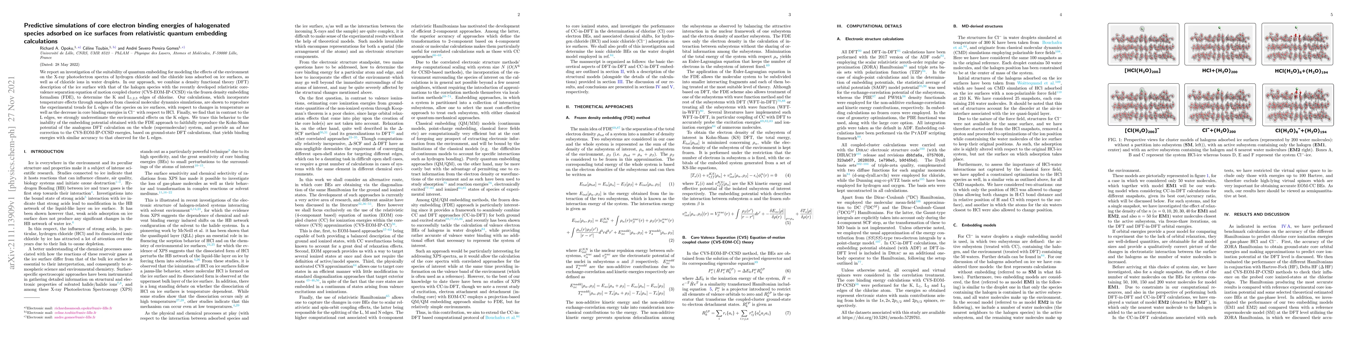Thumbnail for Predictive simulations of core electron binding energies of halogenated
  species adsorbed on ice surfaces from relativistic quantum embedding
  calculations