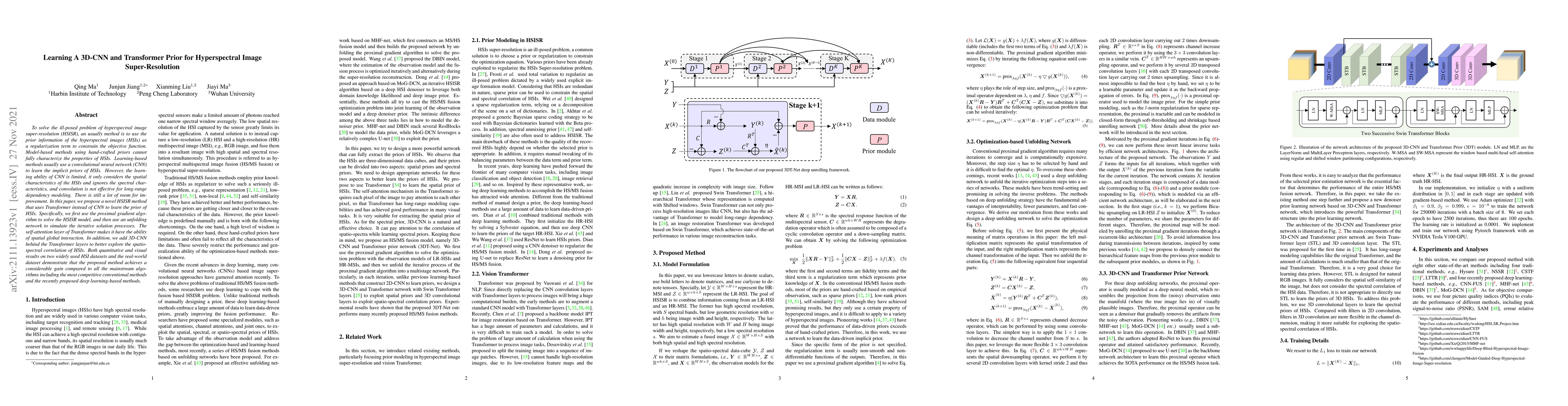 Thumbnail for Learning A 3D-CNN and Transformer Prior for Hyperspectral Image
  Super-Resolution