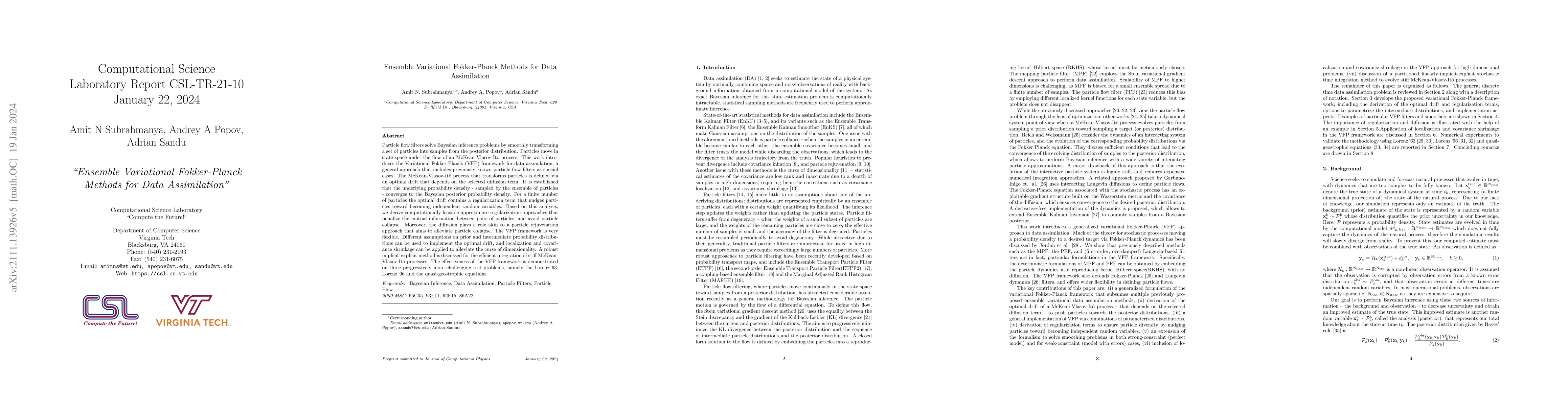 Thumbnail for Ensemble Variational Fokker-Planck Methods for Data Assimilation