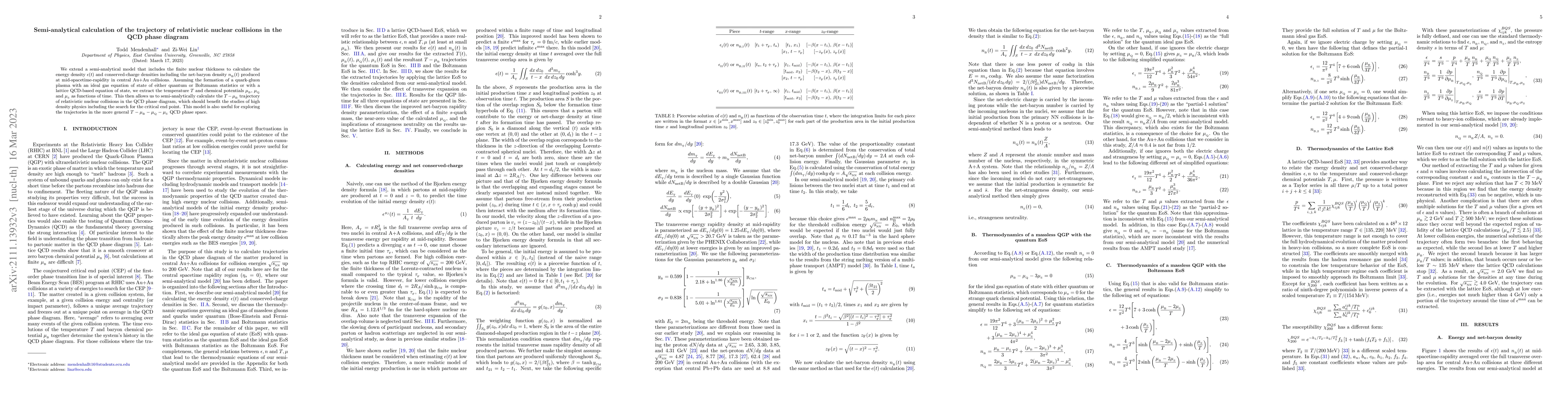 Thumbnail for Semi-analytical calculation of the trajectory of relativistic nuclear
  collisions in the QCD phase diagram