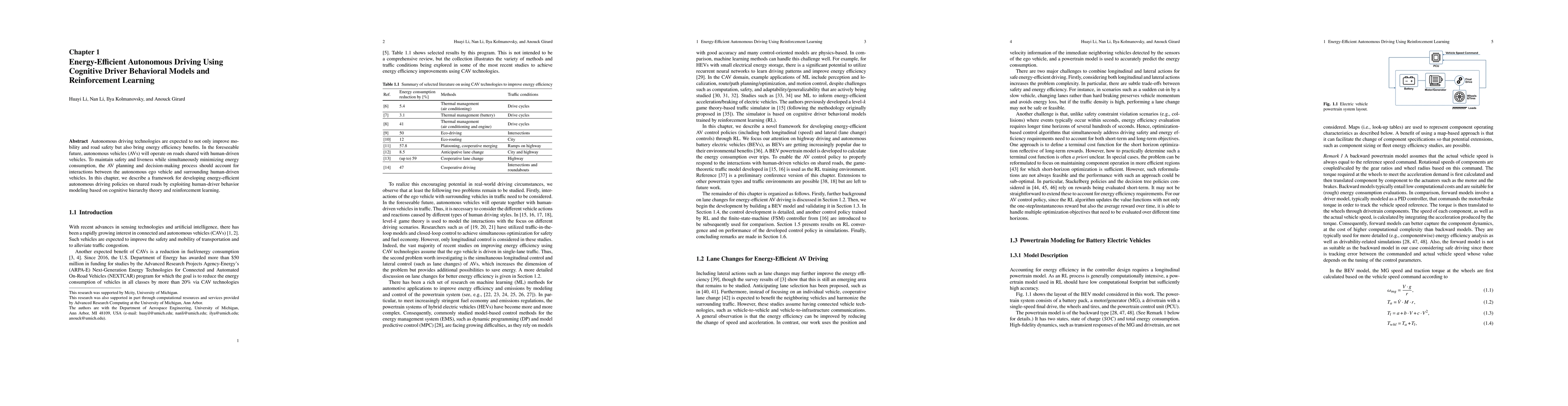 Thumbnail for Energy-Efficient Autonomous Driving Using Cognitive Driver Behavioral
  Models and Reinforcement Learning