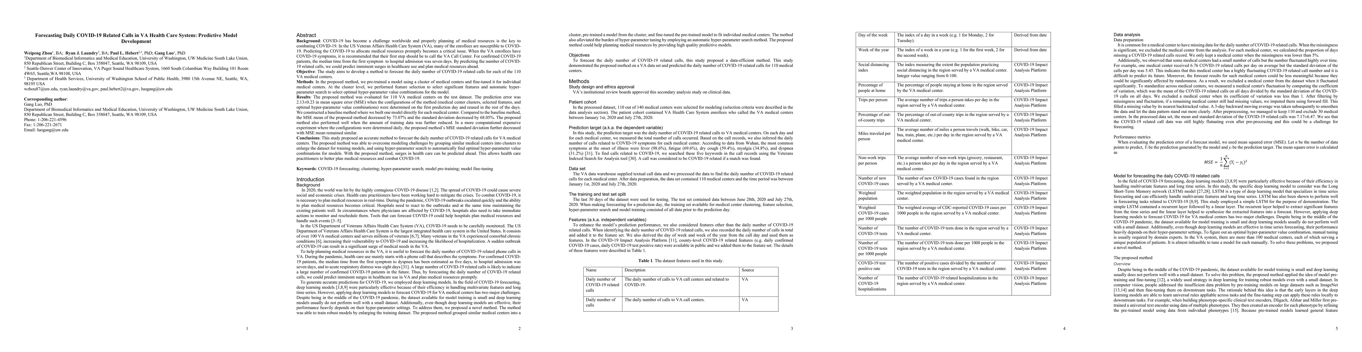 Thumbnail for Forecasting Daily COVID-19 Related Calls in VA Health Care System:
  Predictive Model Development