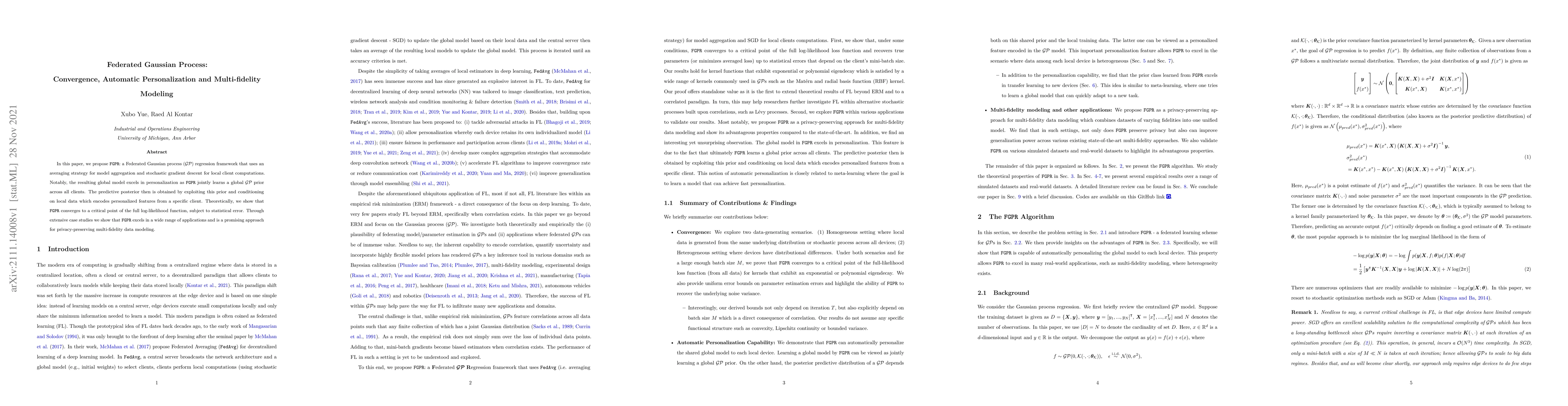 Thumbnail for Federated Gaussian Process: Convergence, Automatic Personalization and
  Multi-fidelity Modeling