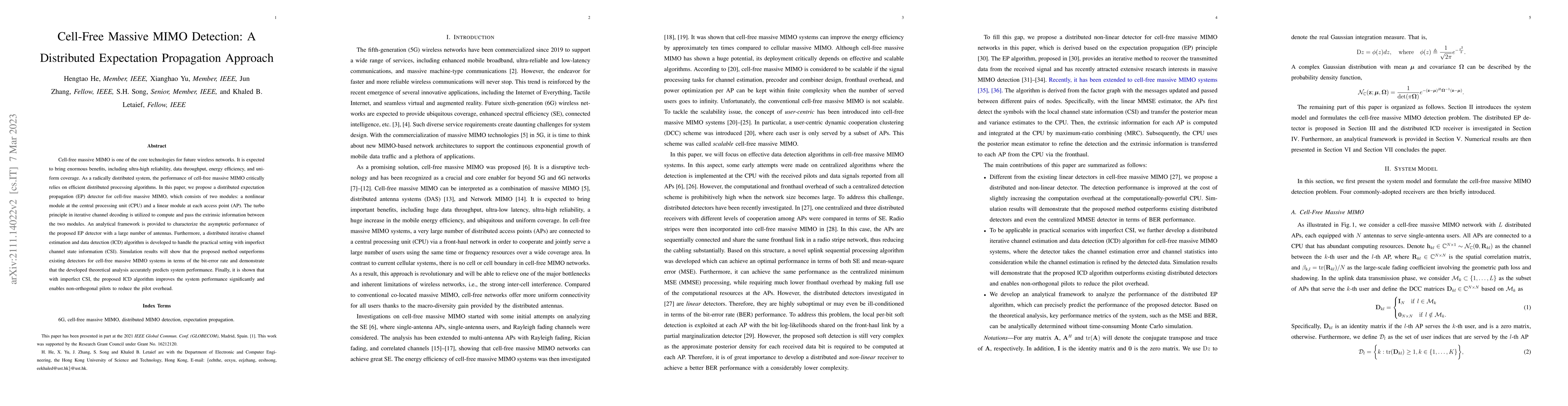 Thumbnail for Cell-Free Massive MIMO Detection: A Distributed Expectation Propagation
  Approach