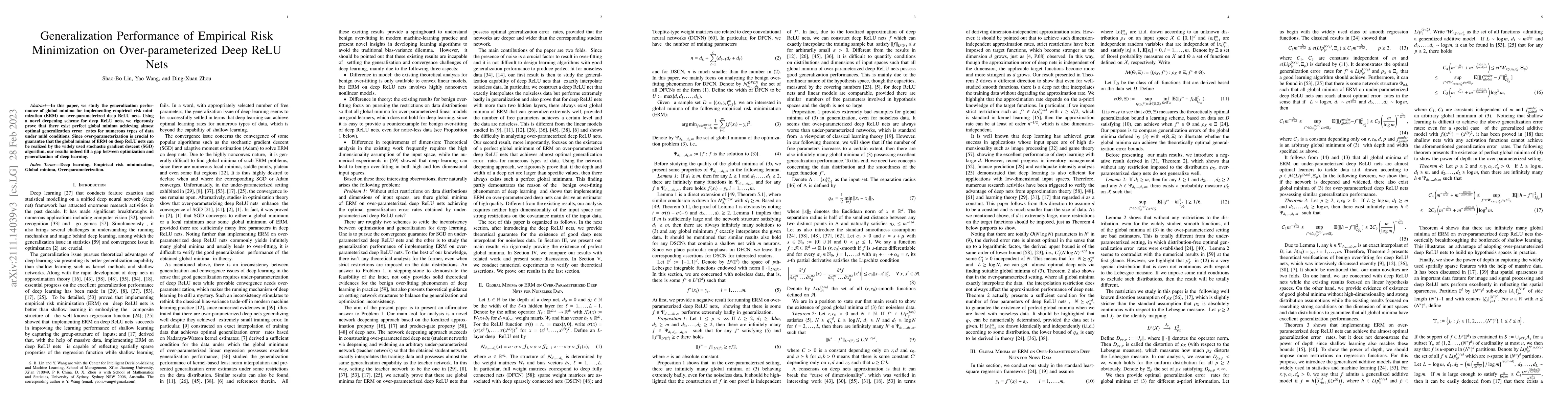 Thumbnail for Generalization Performance of Empirical Risk Minimization on
  Over-parameterized Deep ReLU Nets