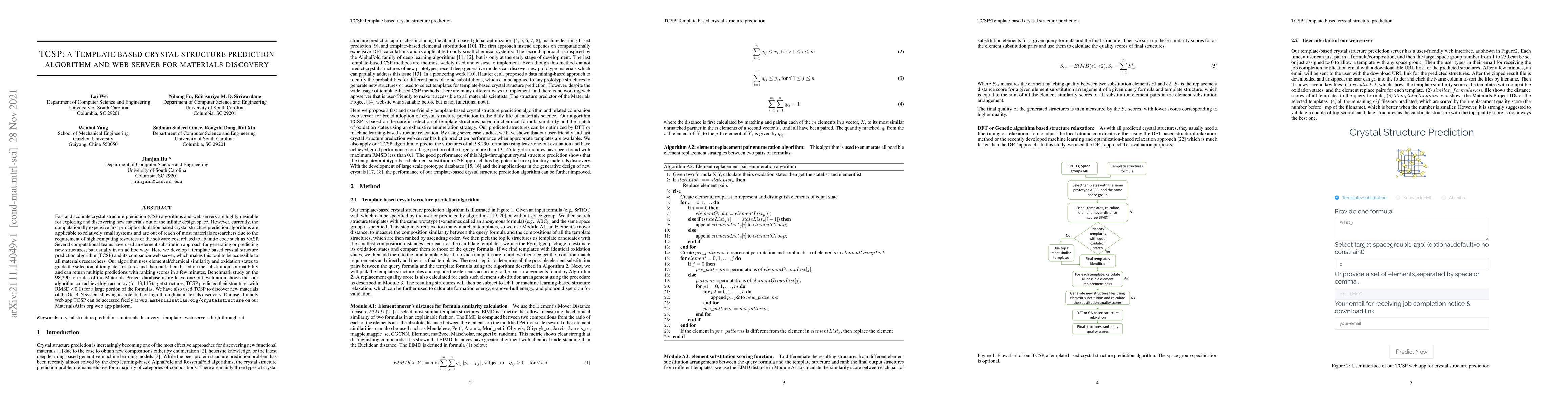 Thumbnail for TCSP: a Template based crystal structure prediction algorithm and web
  server for materials discovery
