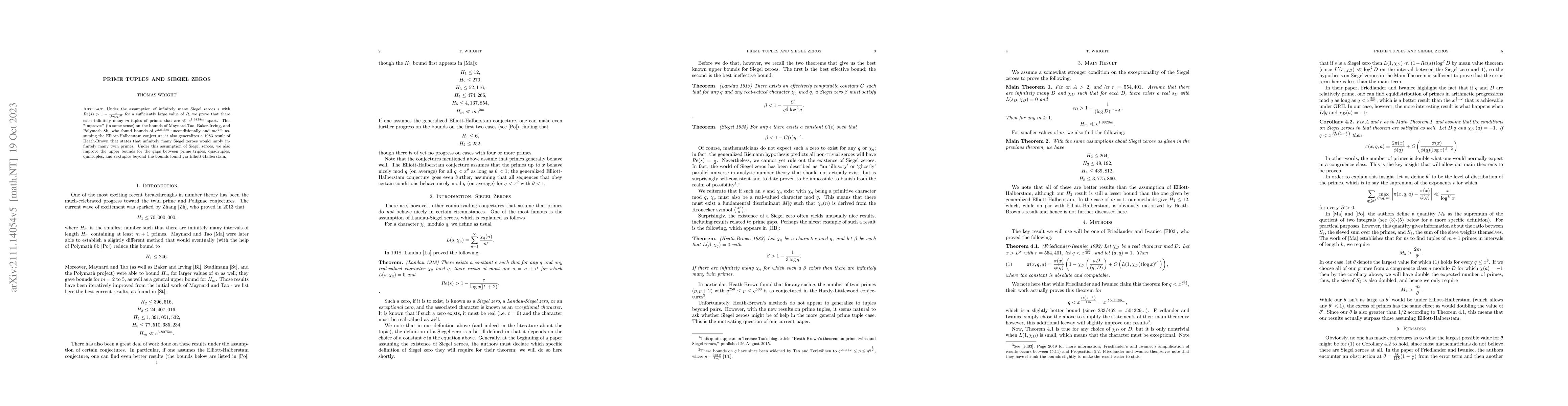 Thumbnail for Prime Tuples and Siegel Zeros
