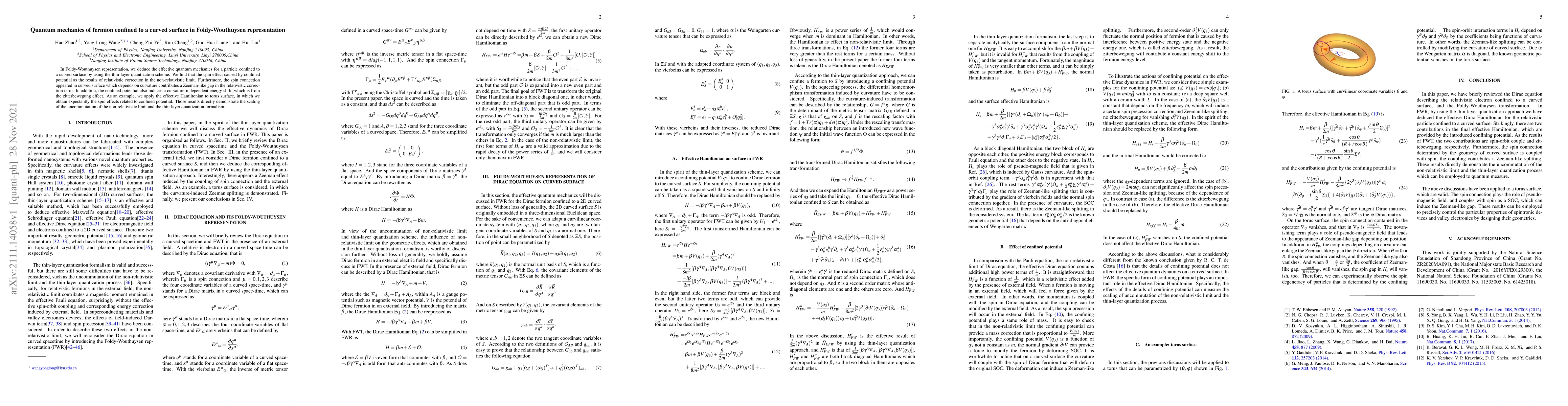 Thumbnail for Quantum mechanics of fermion confined to a curved surface in
  Foldy-Wouthuysen representation