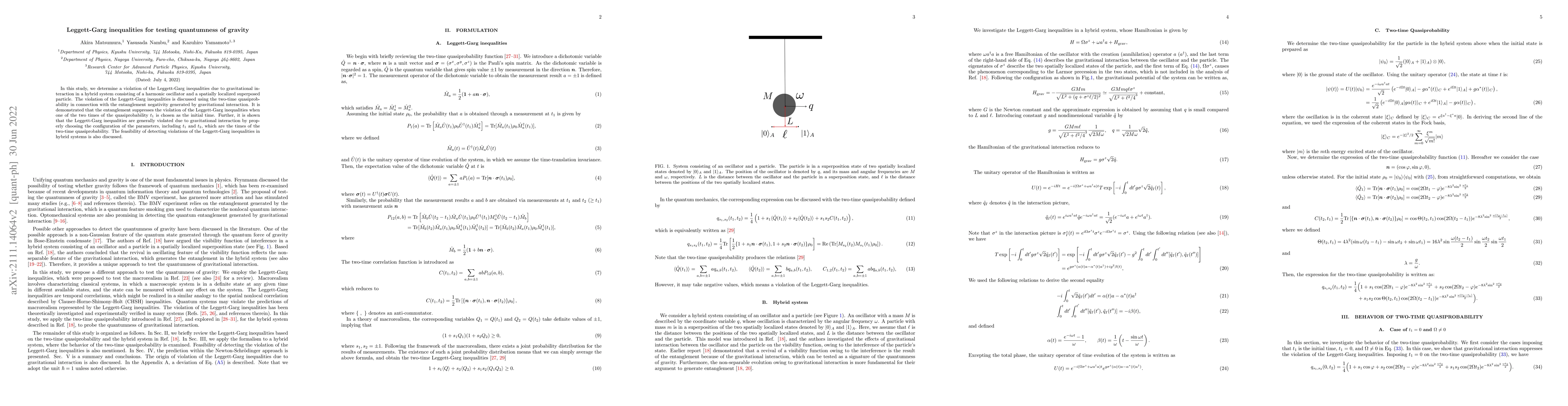 Thumbnail for Leggett-Garg inequalities for testing quantumness of gravity