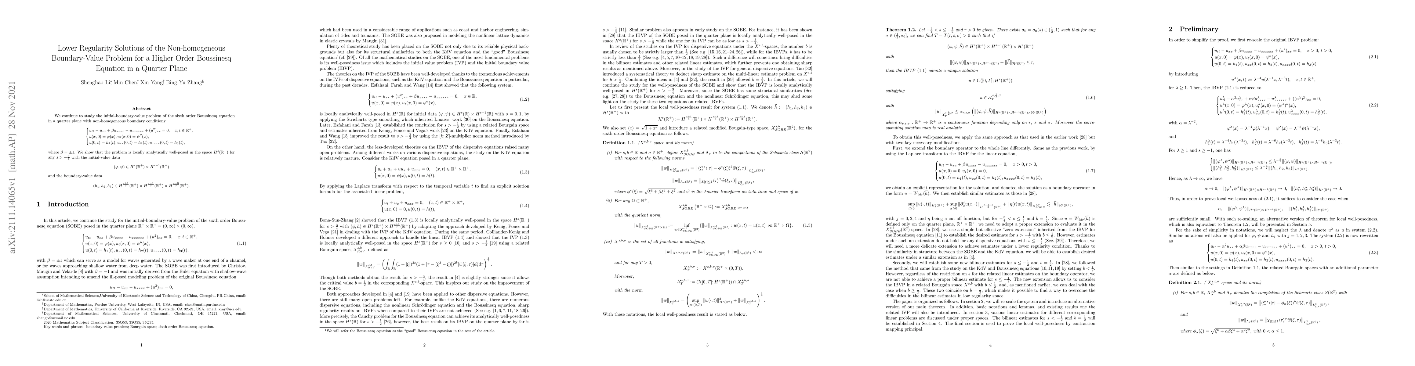 Thumbnail for Lower Regularity Solutions of the Non-homogeneous Boundary-Value Problem
  for a Higher Order Boussinesq Equation in a Quarter Plane
