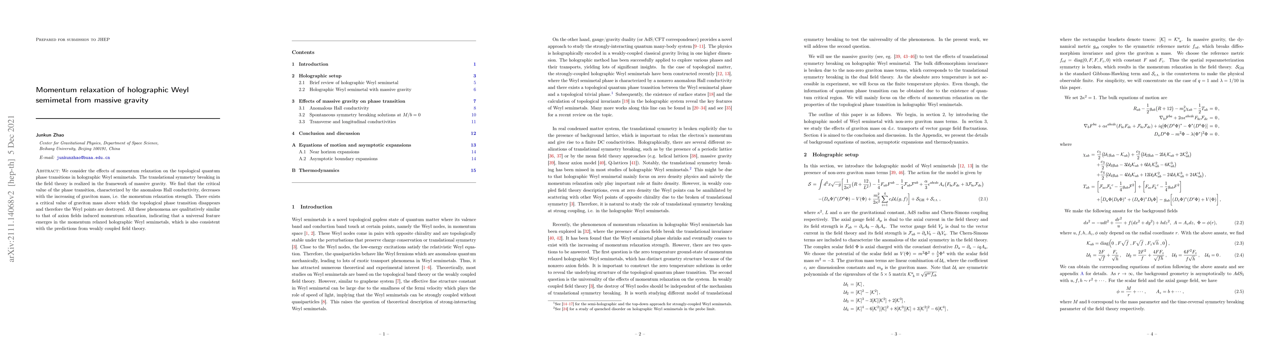 Thumbnail for Momentum relaxation of holographic Weyl semimetal from massive gravity
