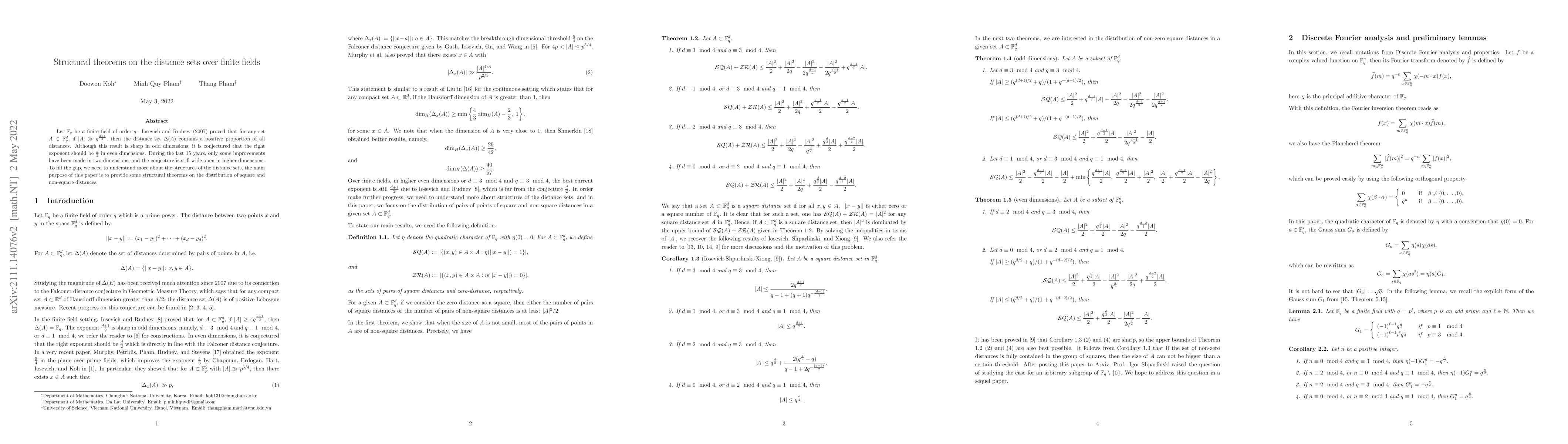 Thumbnail for Structural theorems on the distance sets over finite fields