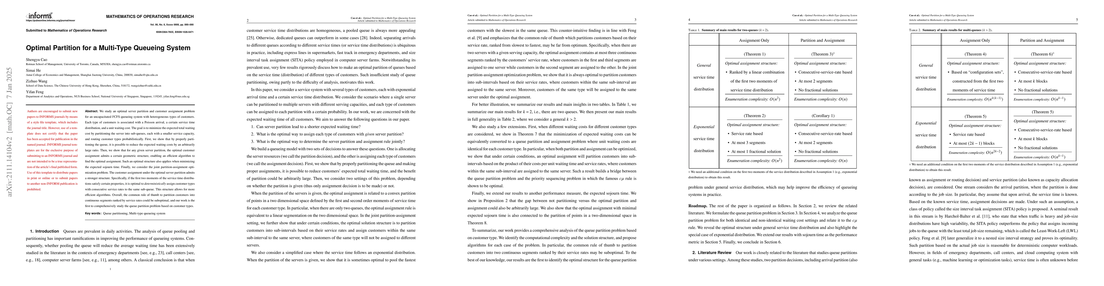 Thumbnail for Optimal Partition for Multi-Type Queueing System