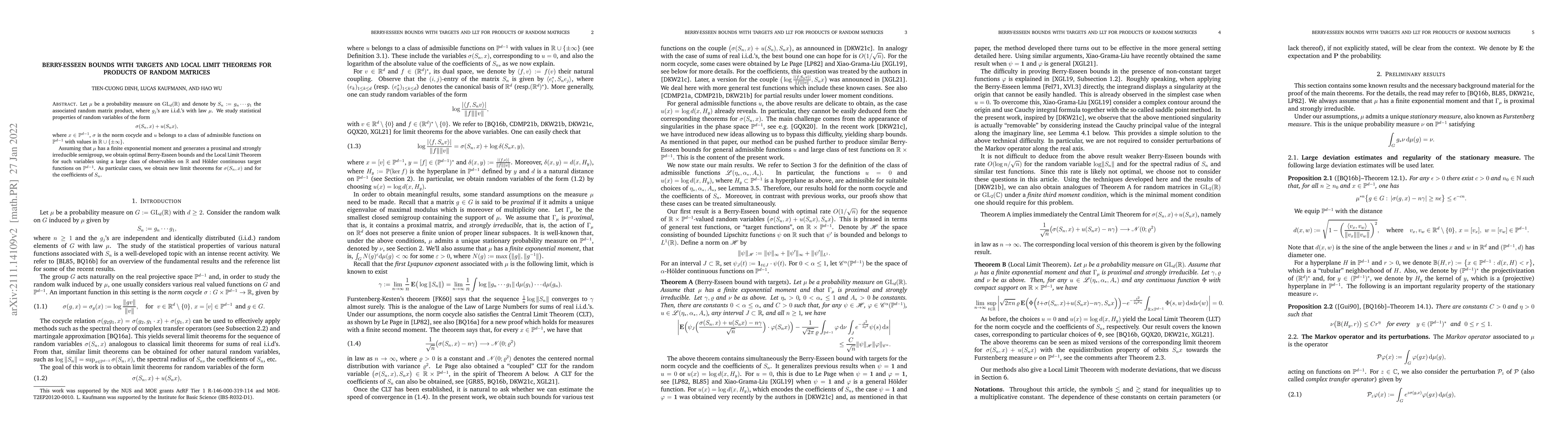 Thumbnail for Berry-Esseen bounds with targets and Local Limit Theorems for products
  of random matrices