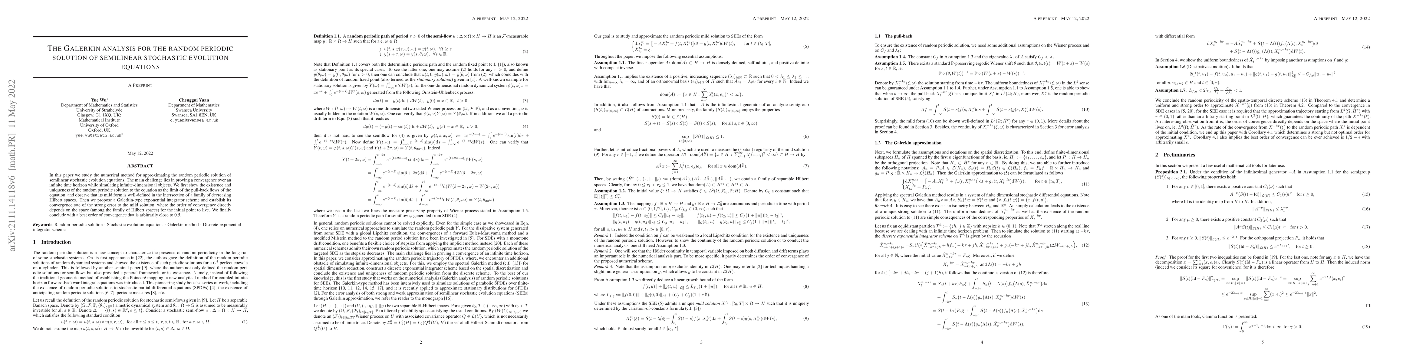 Thumbnail for The Galerkin analysis for the random periodic solution of semilinear
  stochastic evolution equations