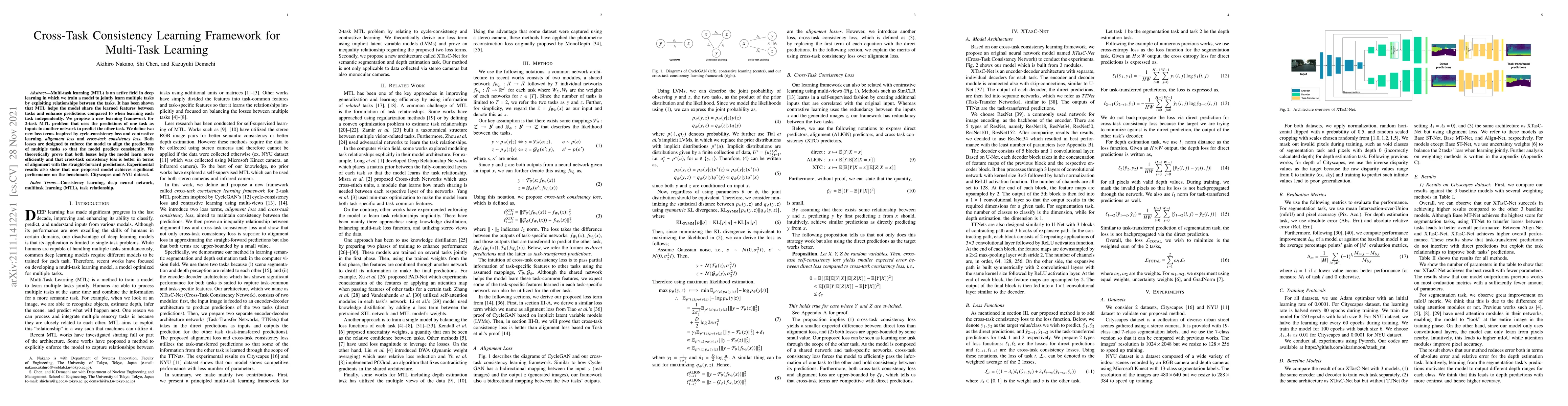 Thumbnail for Cross-Task Consistency Learning Framework for Multi-Task Learning