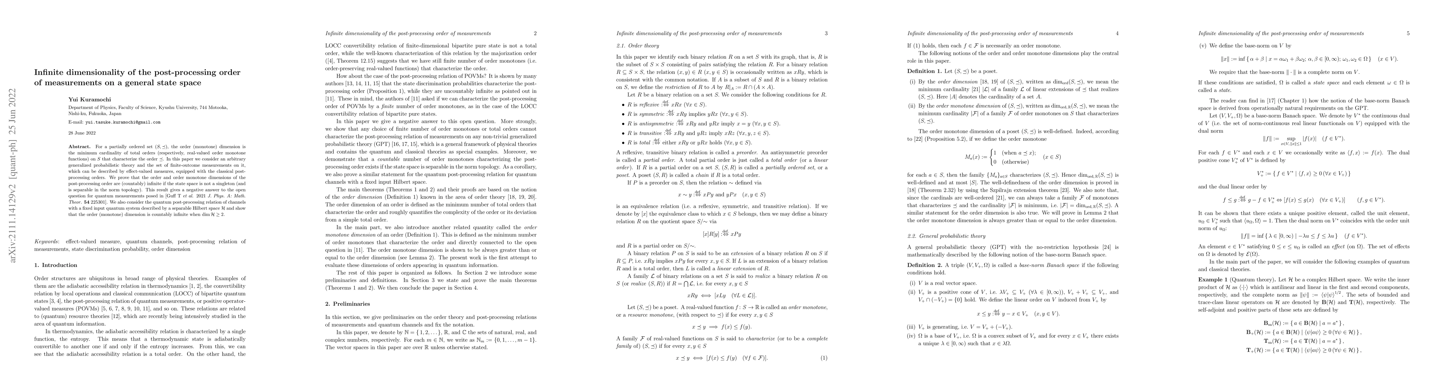 Thumbnail for Infinite dimensionality of the post-processing order of measurements on
  a general state space