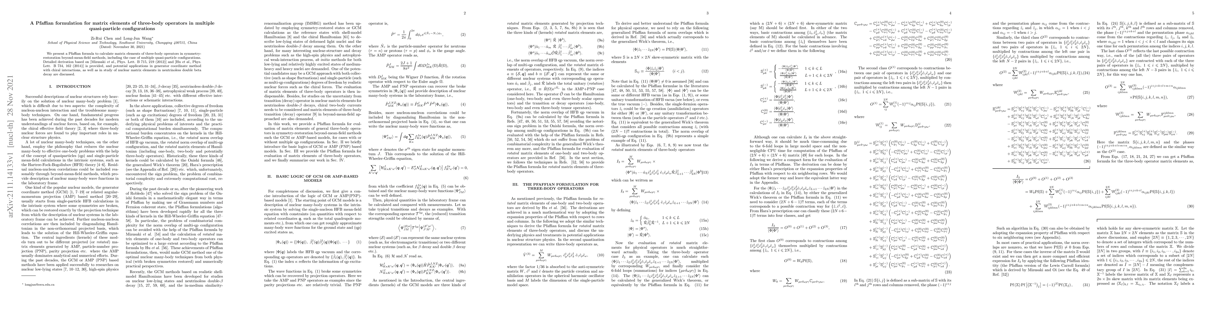 Thumbnail for A Pfaffian formulation for matrix elements of three-body operators in
  multiple quasi-particle configurations