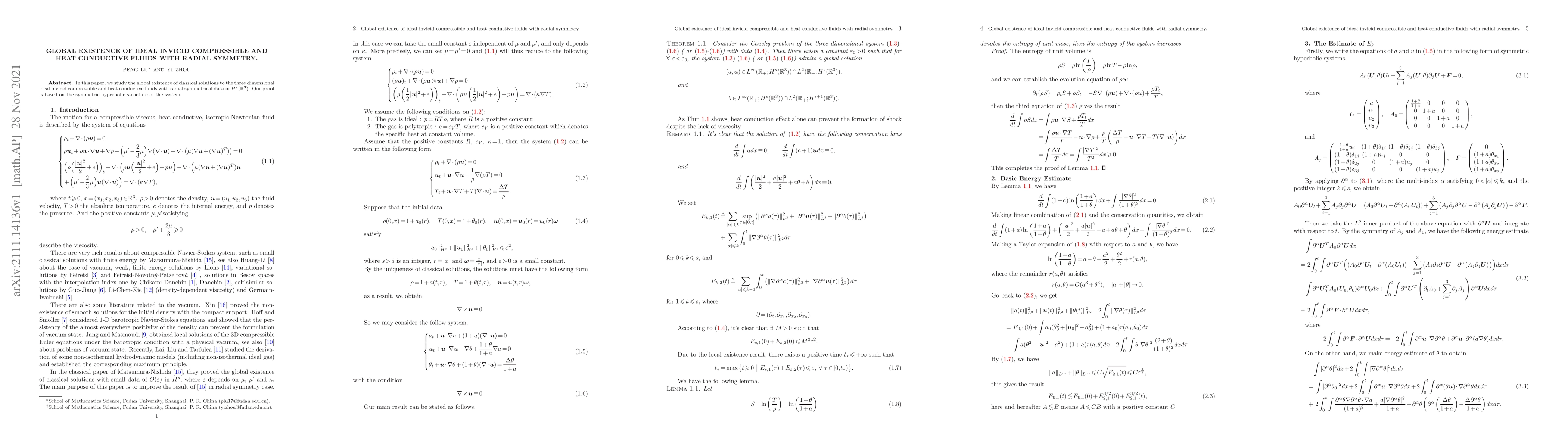 Thumbnail for Global Existence of Ideal Invicid Compressible and Heat Conductive
  Fluids with Radial Symmetry