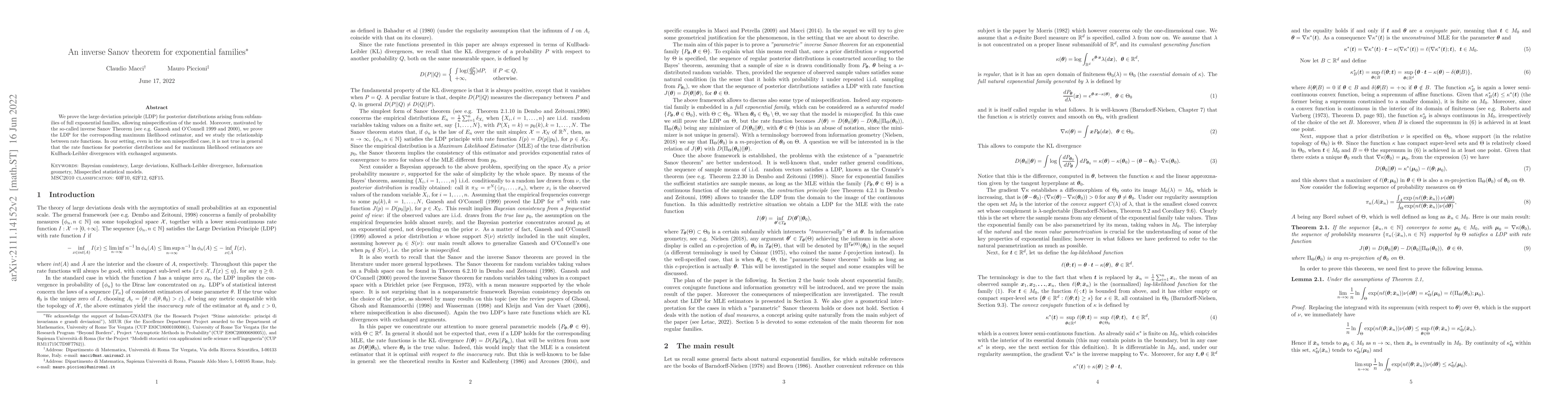 Thumbnail for An inverse Sanov theorem for exponential families