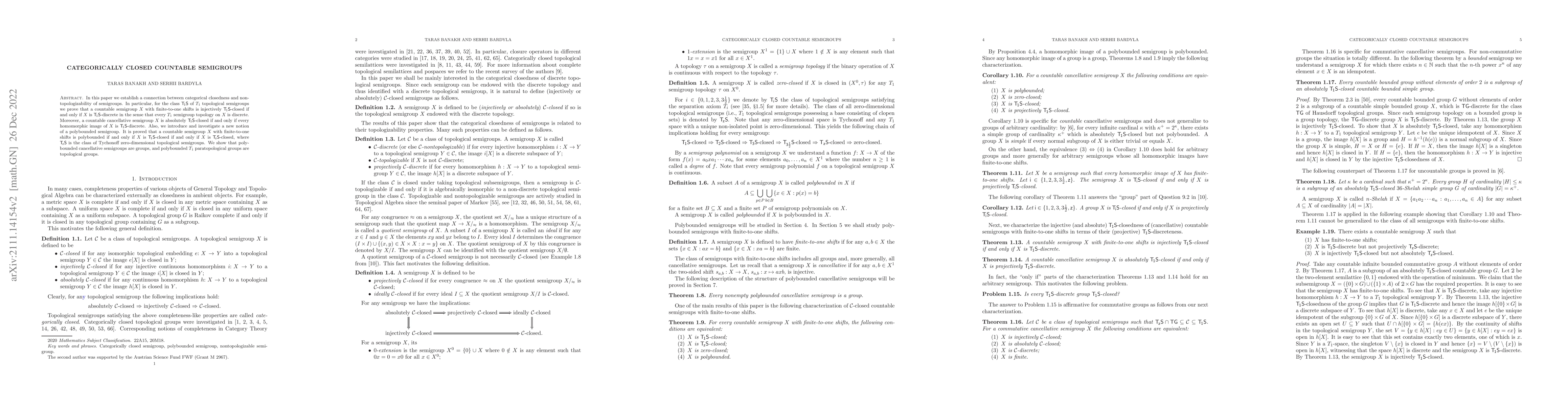 Thumbnail for Categorically closed countable semigroups