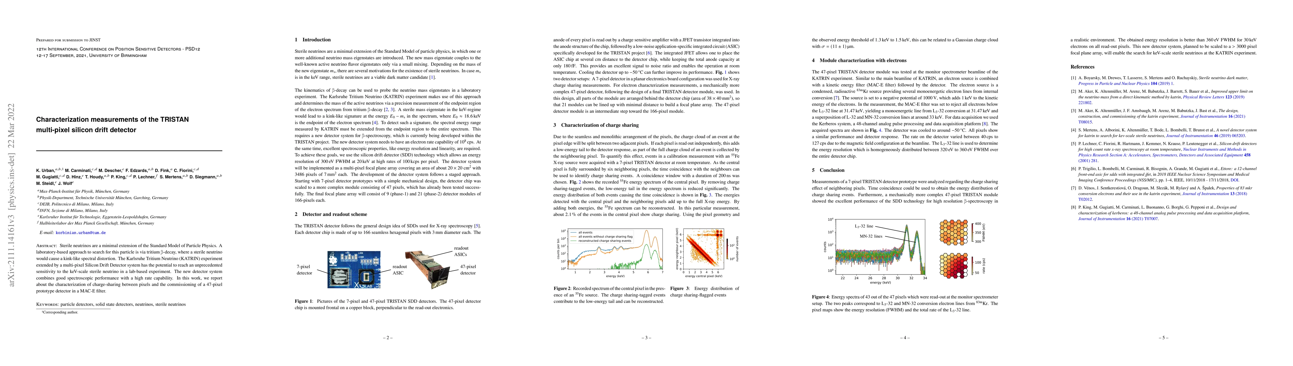 Thumbnail for Characterization measurements of the TRISTAN multi-pixel silicon drift
  detector