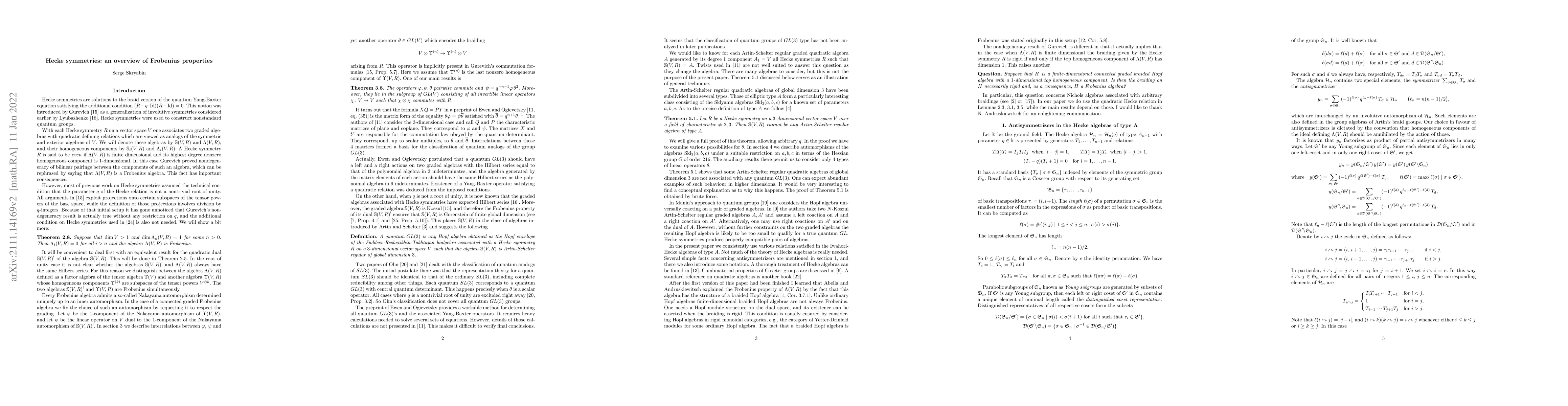 Thumbnail for Hecke symmetries: an overview of Frobenius properties