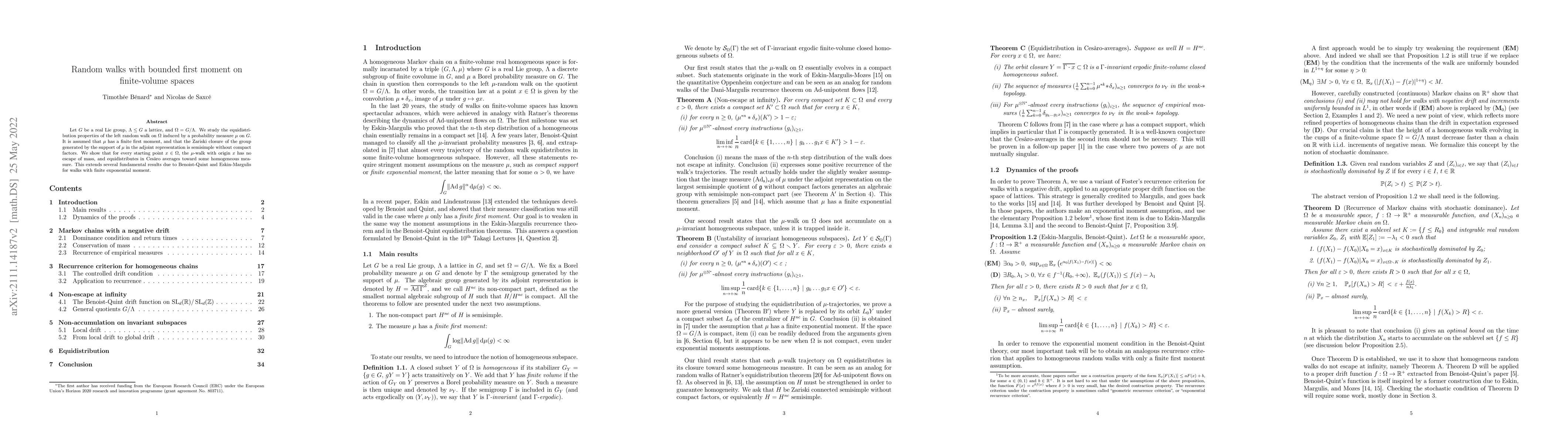 Thumbnail for Random walks with bounded first moment on finite-volume spaces