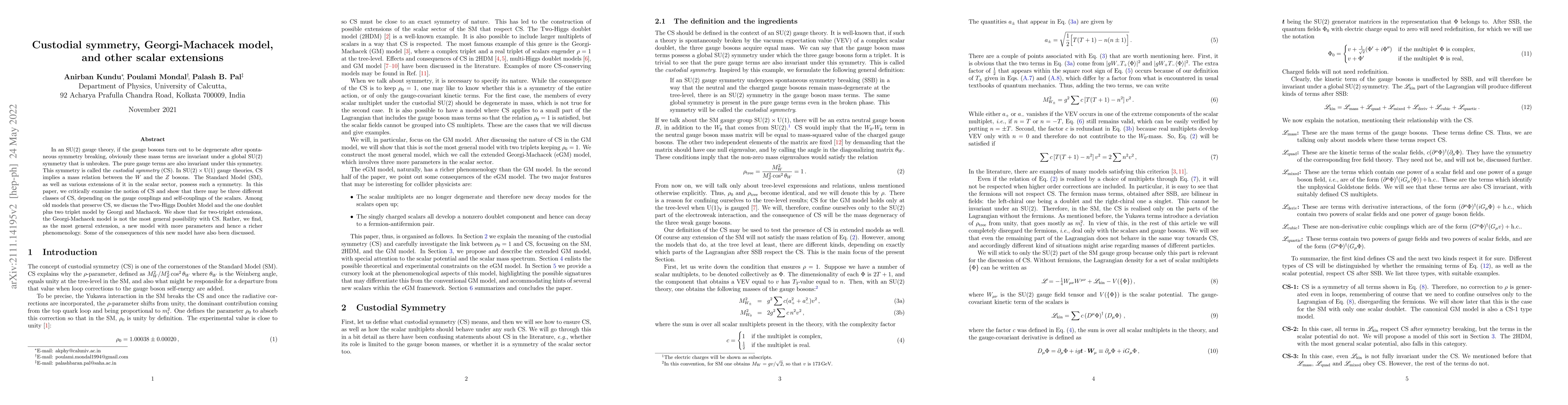 Thumbnail for Custodial symmetry, Georgi-Machacek model, and other scalar extensions