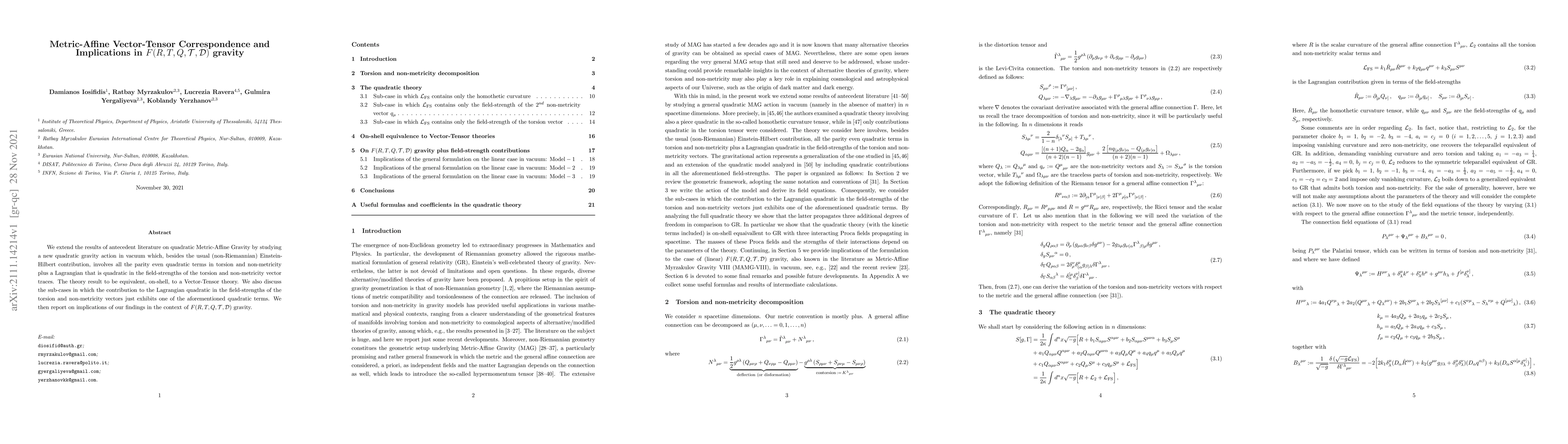 Thumbnail for Metric-Affine Vector-Tensor Correspondence and Implications in
  $F(R,T,Q,\mathcal{T},\mathcal{D})$ gravity