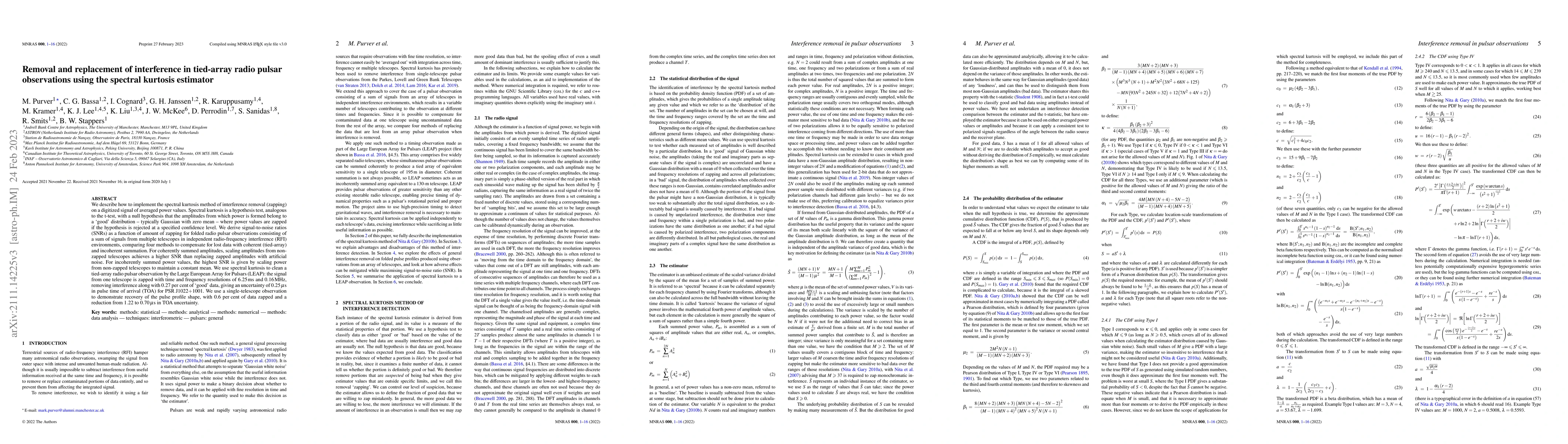 Thumbnail for Removal and replacement of interference in tied-array radio pulsar
  observations using the spectral kurtosis estimator