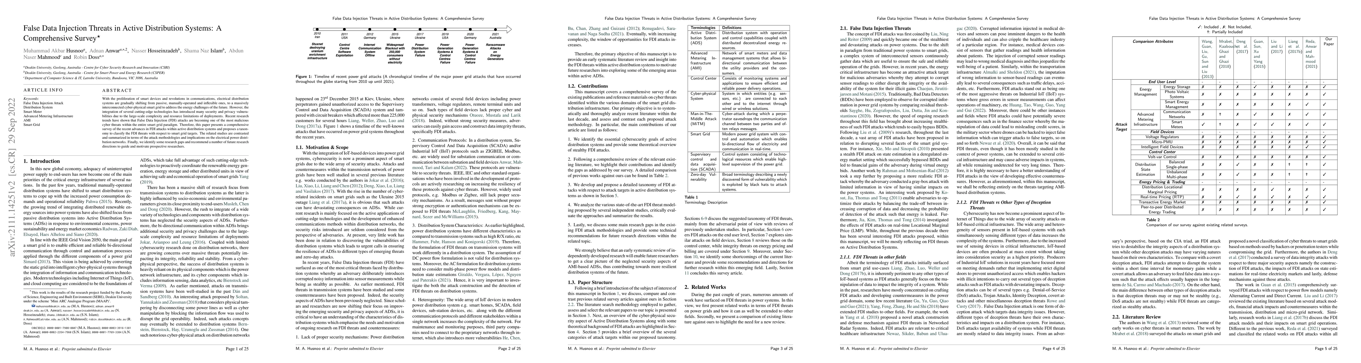 Thumbnail for False Data Injection Threats in Active Distribution Systems: A
  Comprehensive Survey