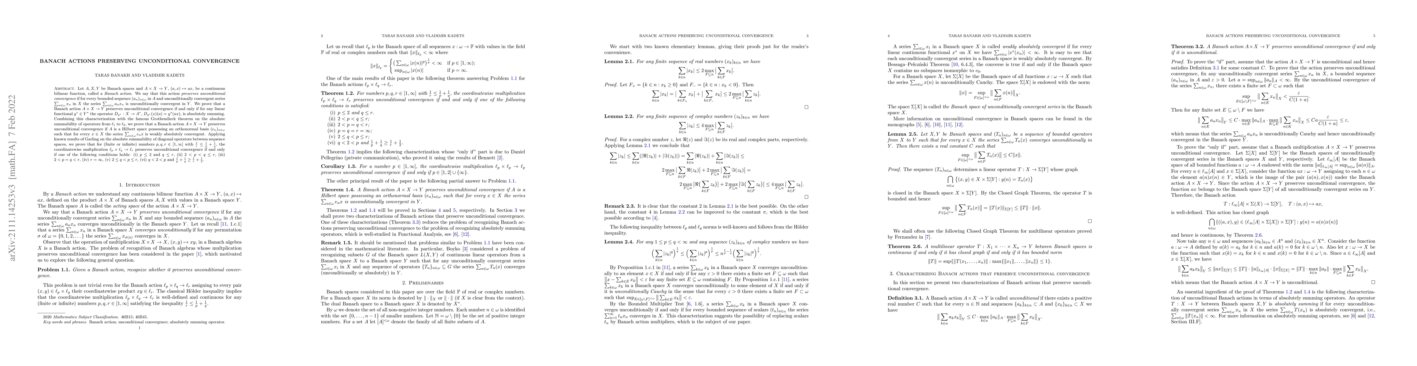 Thumbnail for Banach actions preserving unconditional convergence