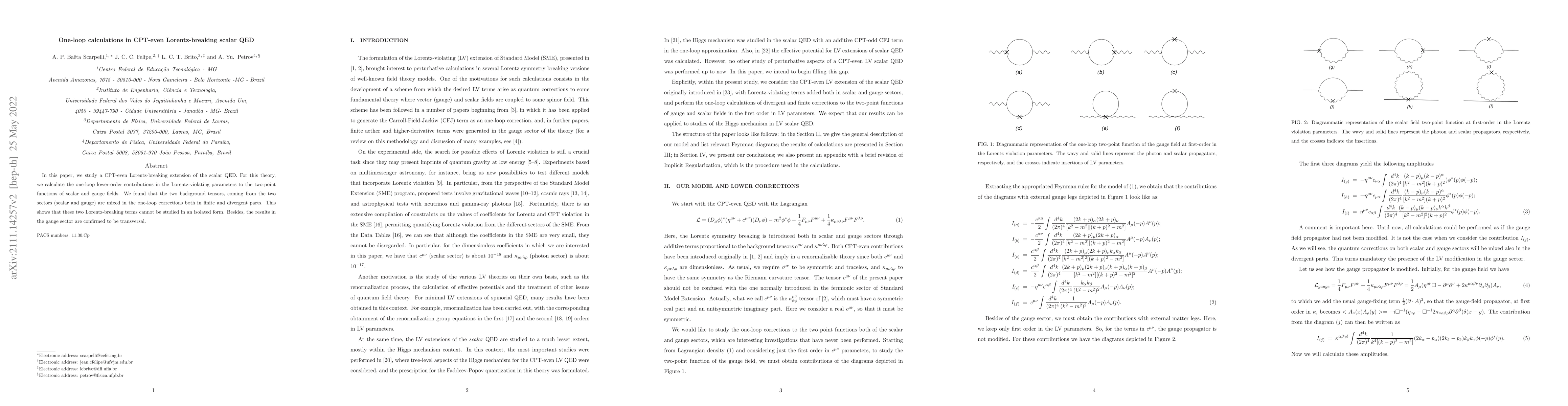 Thumbnail for One-loop calculations in CPT-even Lorentz-breaking scalar QED