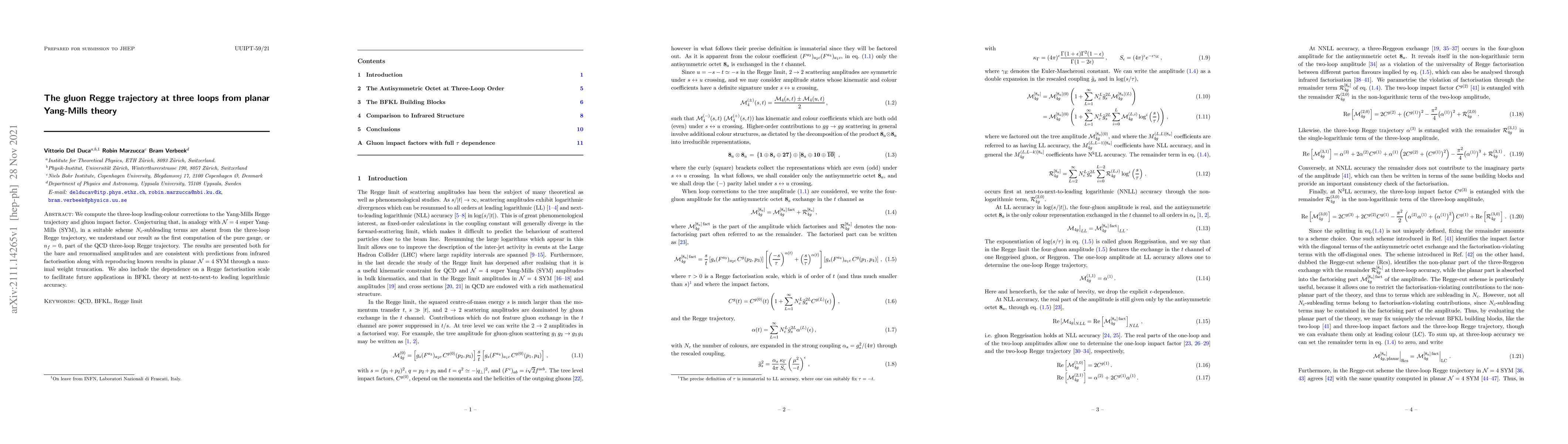Thumbnail for The gluon Regge trajectory at three loops from planar Yang-Mills theory