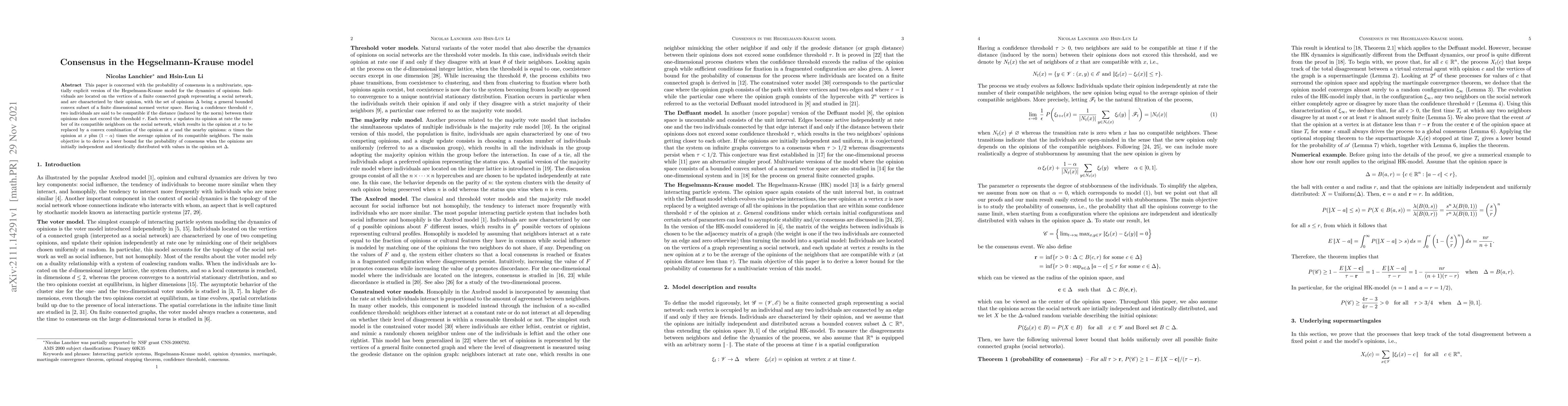 Thumbnail for Consensus in the Hegselmann-Krause model