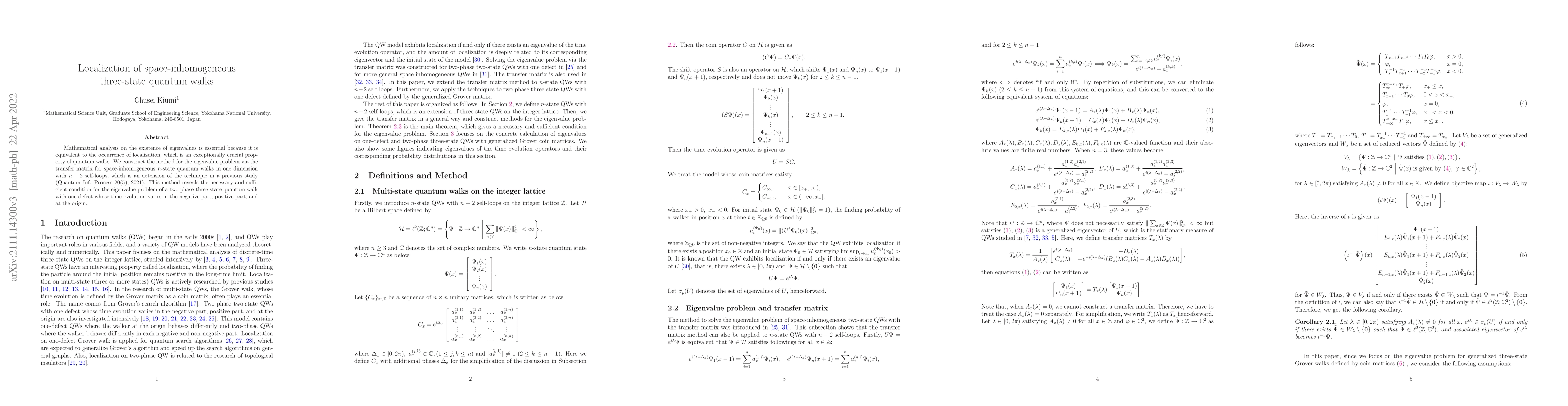Thumbnail for Localization of space-inhomogeneous three-state quantum walks