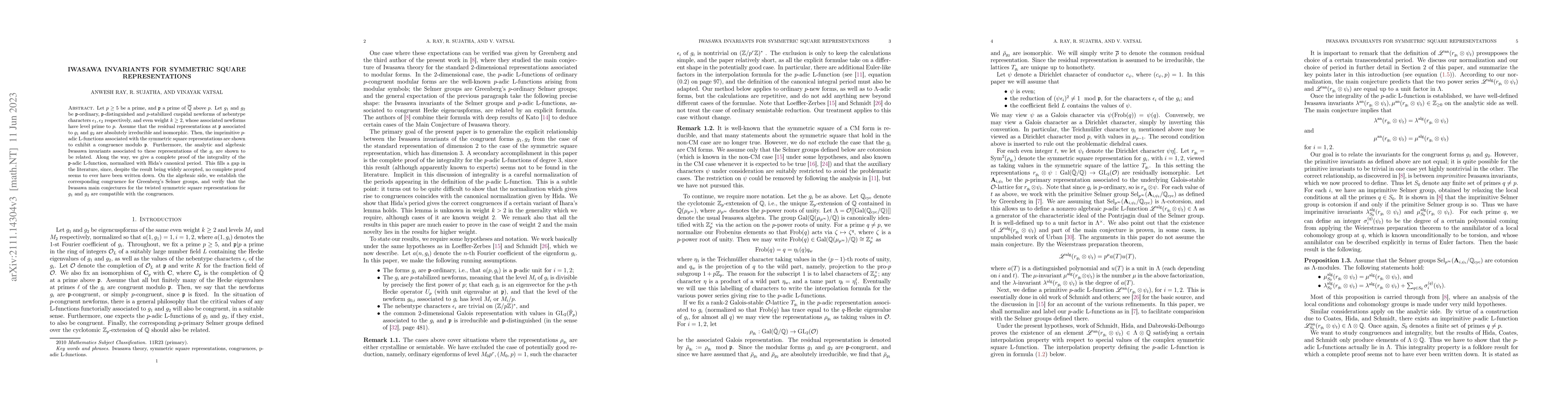 Thumbnail for Iwasawa Invariants for Symmetric Square Representations