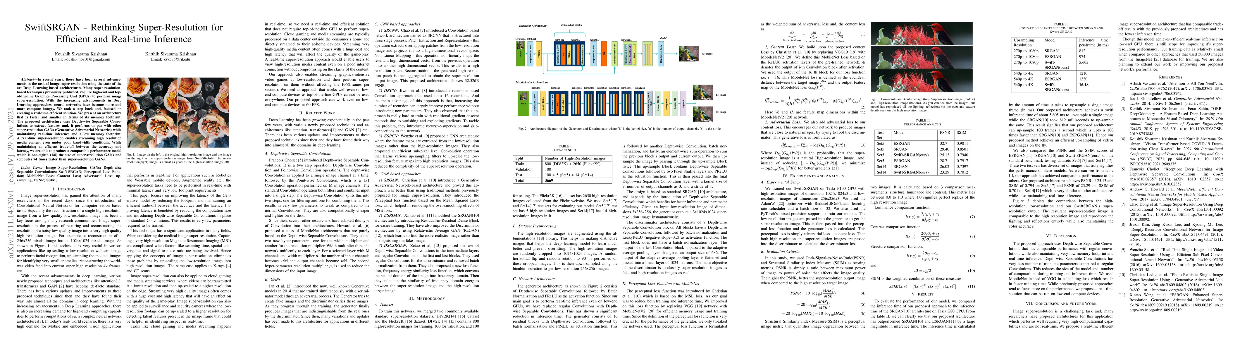 Thumbnail for SwiftSRGAN -- Rethinking Super-Resolution for Efficient and Real-time
  Inference