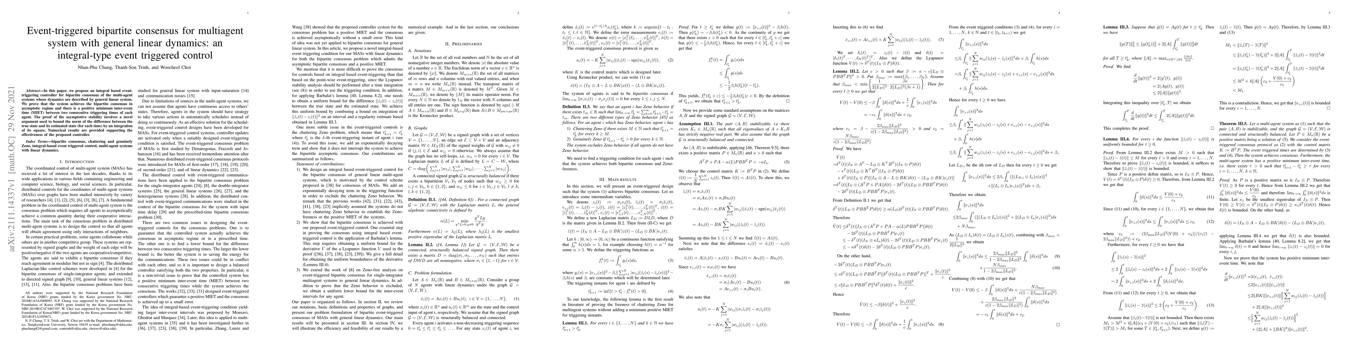 Thumbnail for Event-triggered bipartite consensus for multiagent system with general
  linear dynamics: an integral-type event triggered control