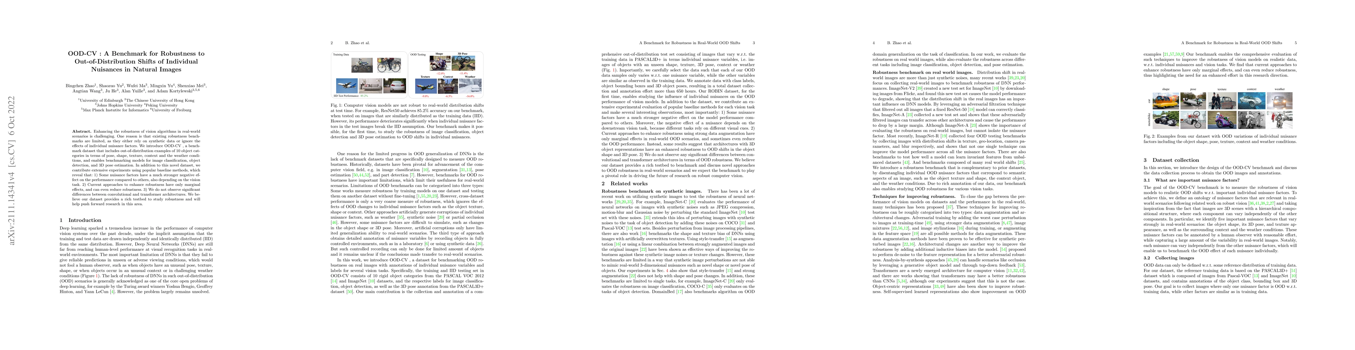 Thumbnail for OOD-CV: A Benchmark for Robustness to Out-of-Distribution Shifts of
  Individual Nuisances in Natural Images