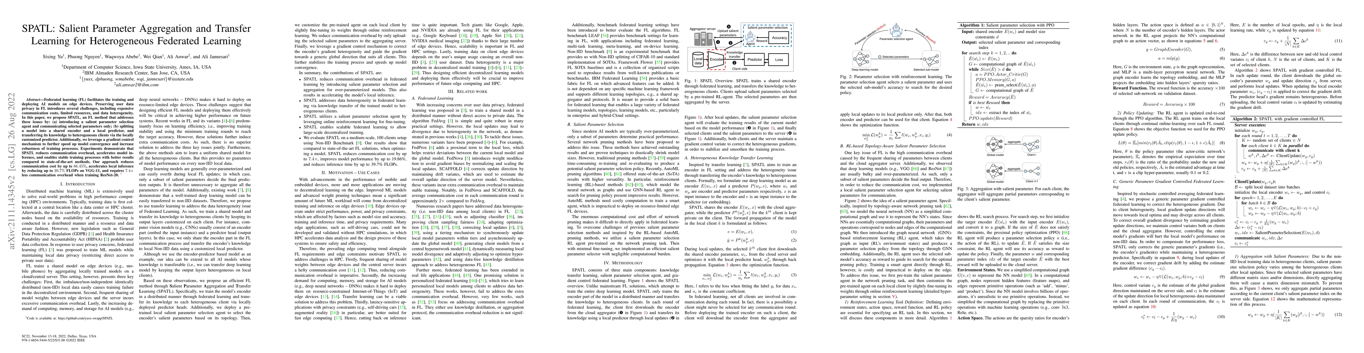 Thumbnail for SPATL: Salient Parameter Aggregation and Transfer Learning for
  Heterogeneous Clients in Federated Learning
