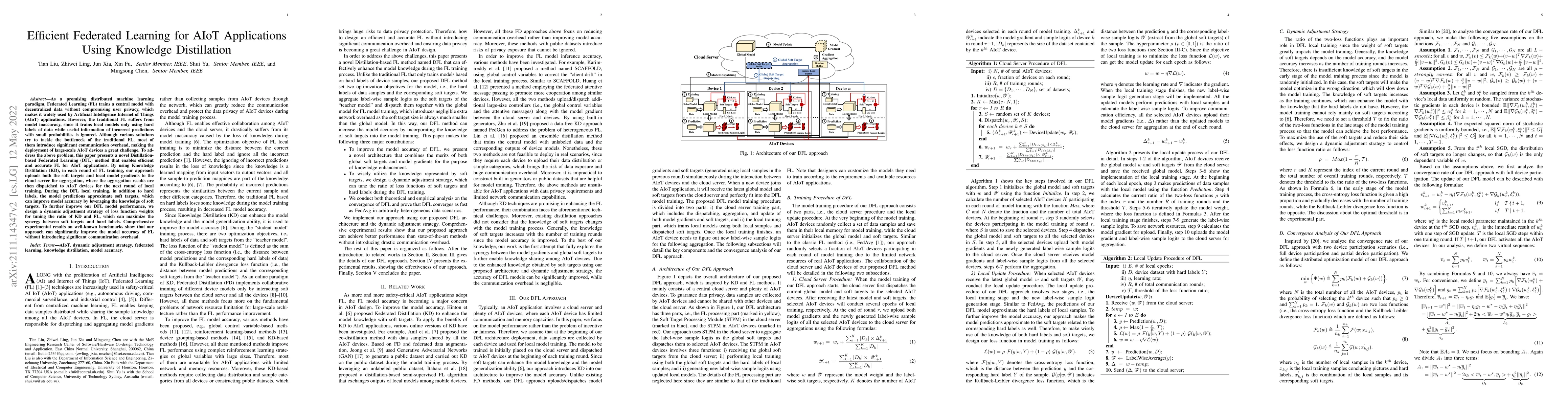 Thumbnail for Efficient Federated Learning for AIoT Applications Using Knowledge
  Distillation