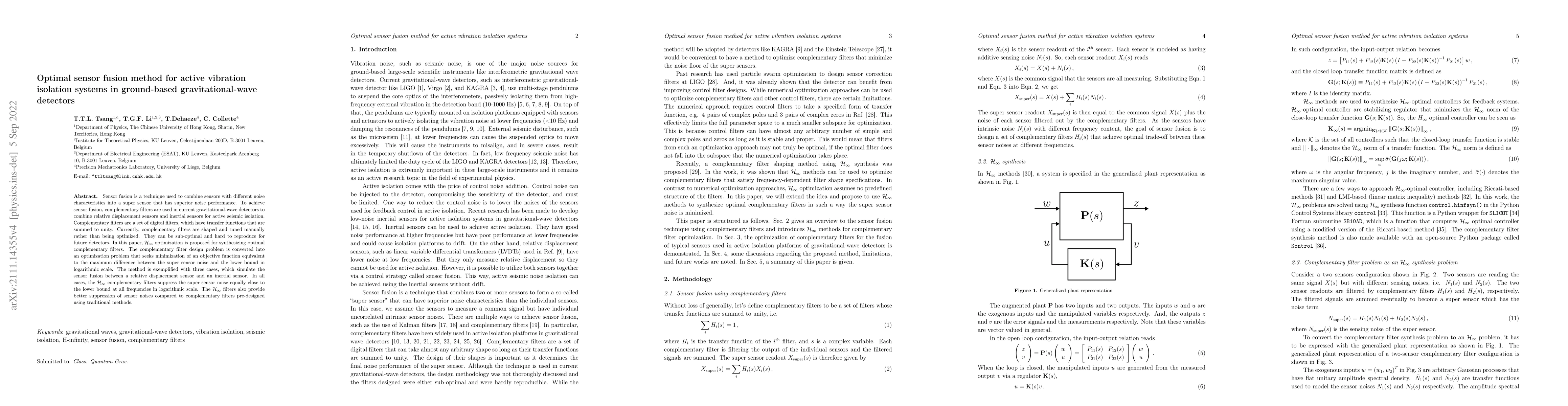 Thumbnail for Optimal Sensor Fusion Method for Active Vibration Isolation Systems in
  Ground-Based Gravitational-Wave Detectors