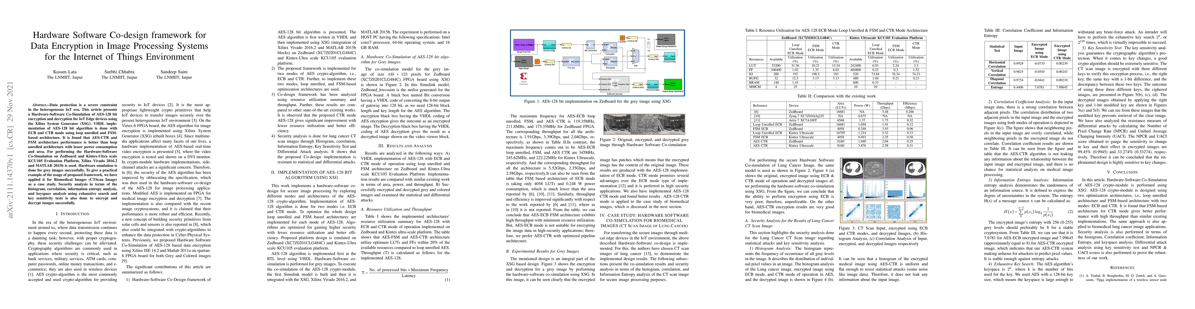 Thumbnail for Hardware Software Co-design framework for Data Encryption in Image
  Processing Systems for the Internet of Things Environmen