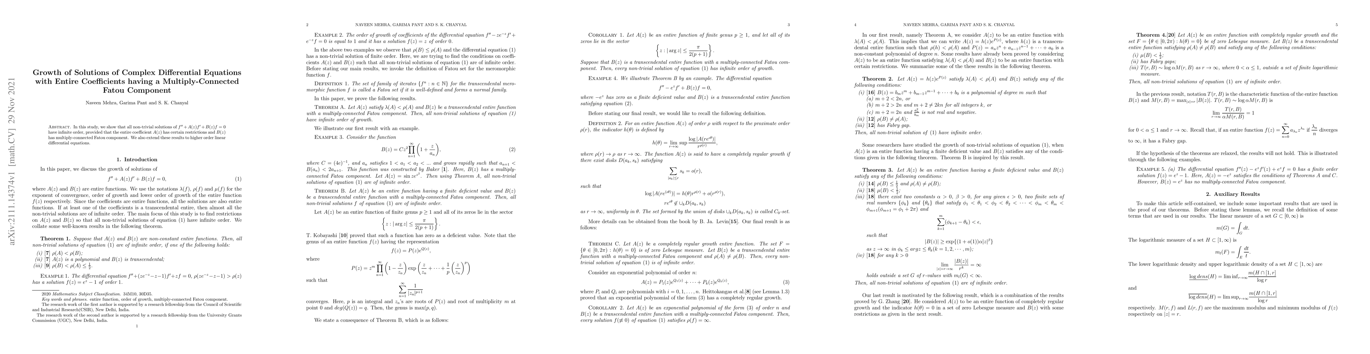 Thumbnail for Growth of Solutions of Complex Differential Equations with Entire
  Coefficients having a Multiply-Connected Fatou Component