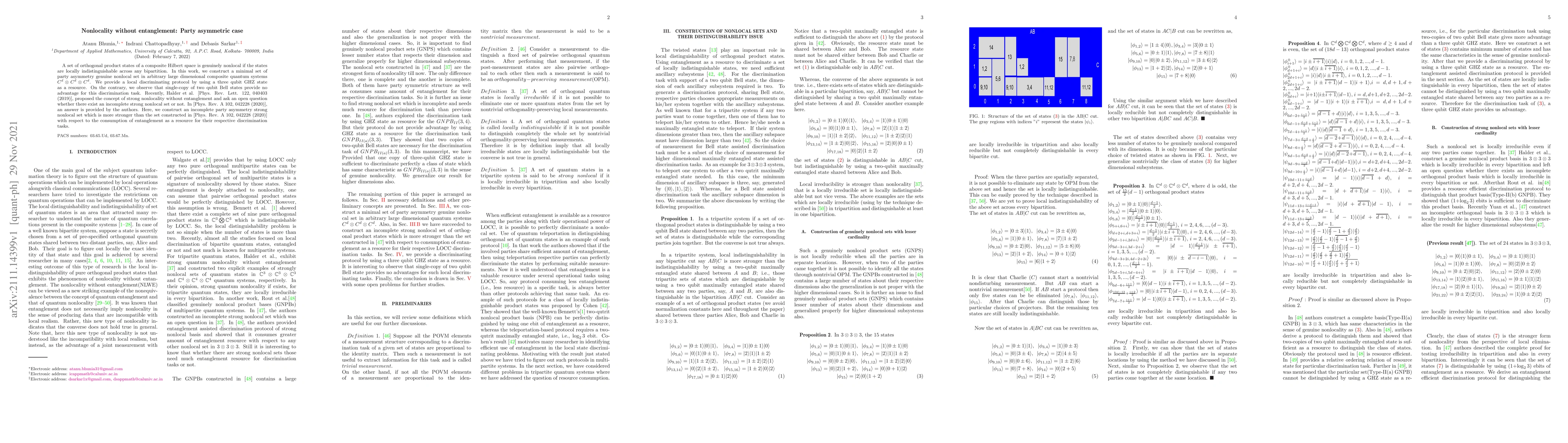 Thumbnail for Nonlocality without entanglement: Party asymmetric case