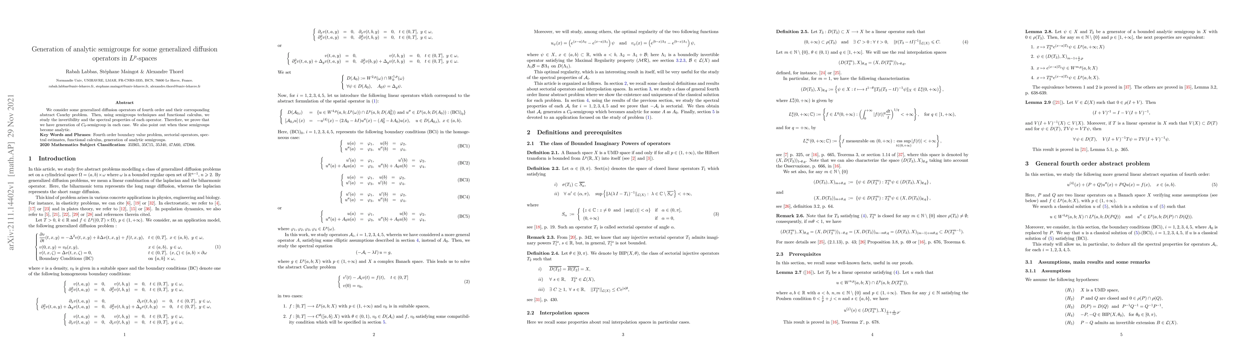 Thumbnail for Generation of analytic semigroup for some generalized diffusion
  operators in Lp-spaces