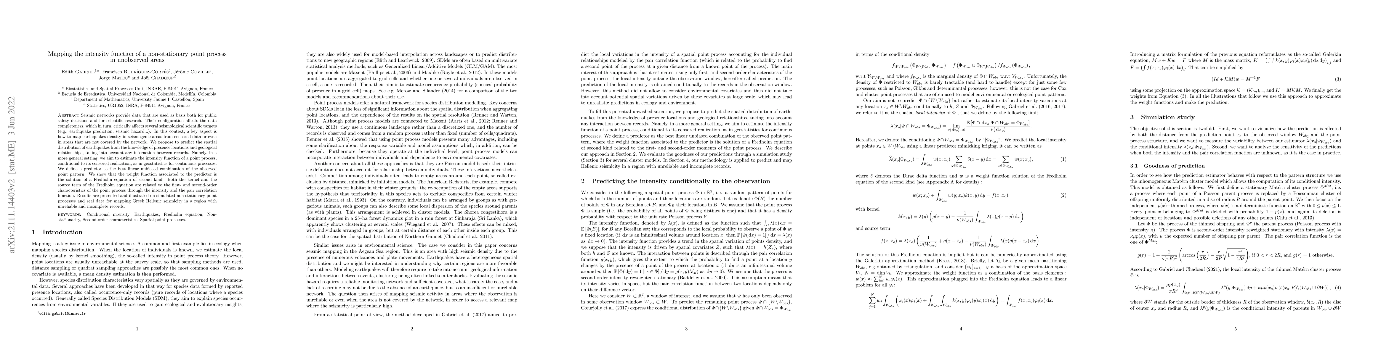 Thumbnail for Mapping the intensity function of a non-stationary point process in
  unobserved areas